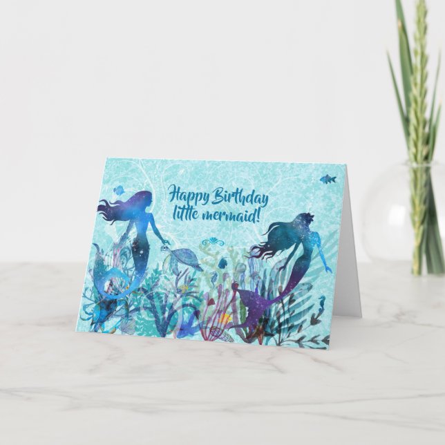 Carte Sirène d'aquarelle sous la mer Anniversaire (Devant)