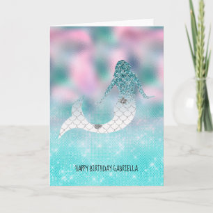 Carte Sirène de Parties scintillant turquoise en argent