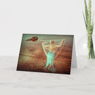 Carte Sirène Par La Mer Vintage Brown Turquoise