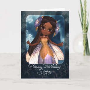 Carte Sister Birthday Card - Cute Blue Fairy