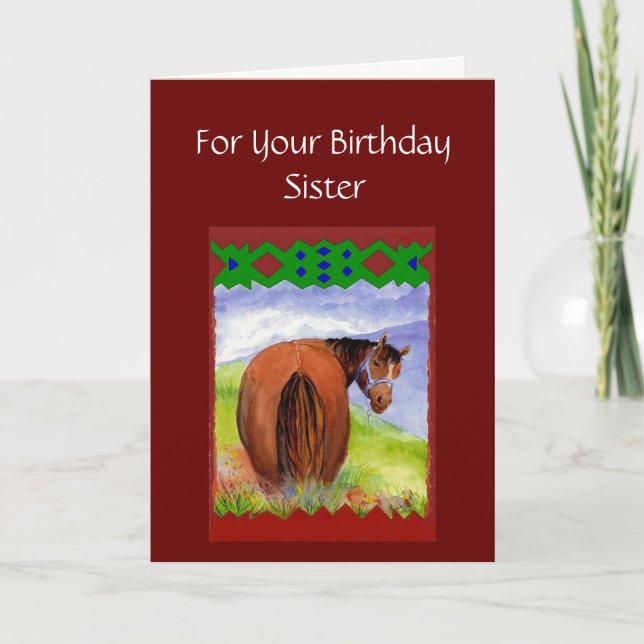Carte Sister Funny Birthday Wishes Horses Diet Cake (Devant)
