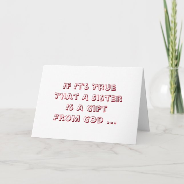 Carte Sister is Gift From Dieu, Birthday, red & white. (Devant)