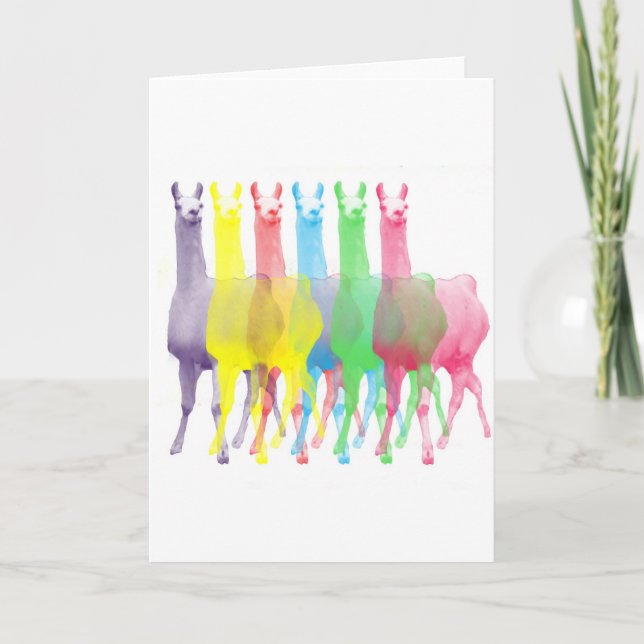 Carte six lamas dans six couleurs de lama (Devant)