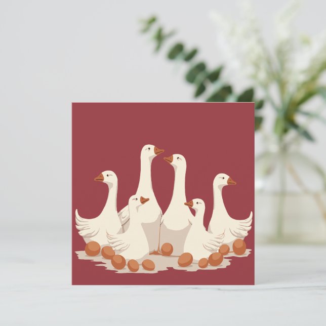 Carte Six Oies A-Laying Coupé Style Crayon 2 (Debout devant)