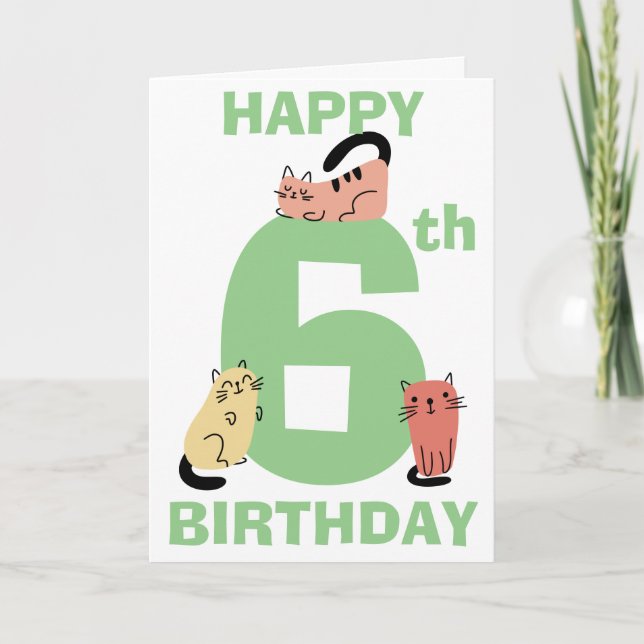 Carte Sixième (6e) Anniversaire Doodle Cats Message pers (Devant)