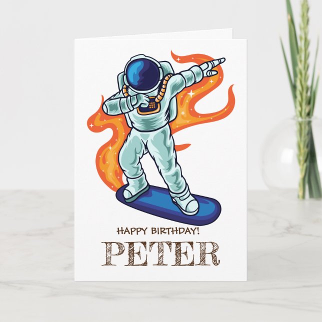Carte SKATEBOARD Cute astronaute dans l'espace. (Devant)