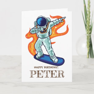 Carte SKATEBOARD Cute astronaute dans l'espace.