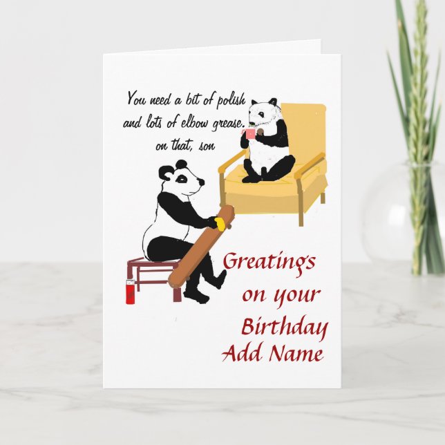 Carte Skateboard Panda, Funny Birthday card. Ajouter un  (Devant)