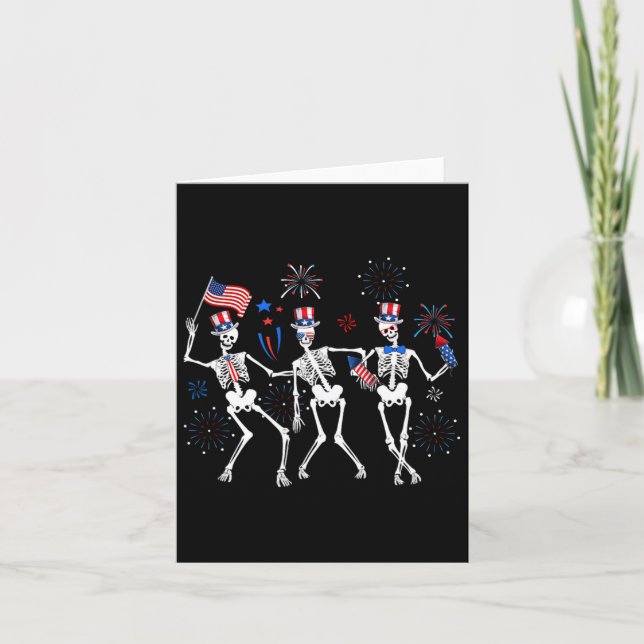 Carte Skeleton 4 juillet Drapeau américain Skellies (Devant)