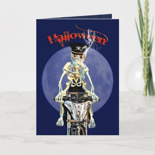 Carte Skeleton biker fume une cigarette