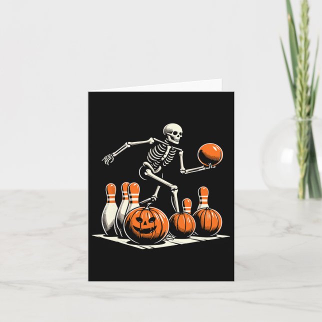 Carte Skeleton Bowler Joueur Drôle Bowler Halloween (Devant)