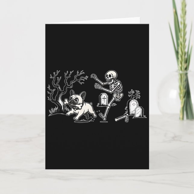 Carte Skeleton Chasing French Bulldog Halloween Dog Mom  (Devant)
