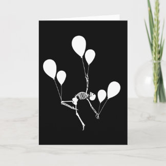 CARTE SKELETON DANSE AVEC BALLONS HALLOWEEN
