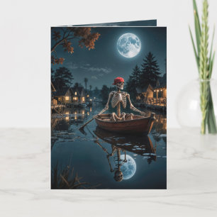 Carte Skeleton d'Halloween en bateau à roues