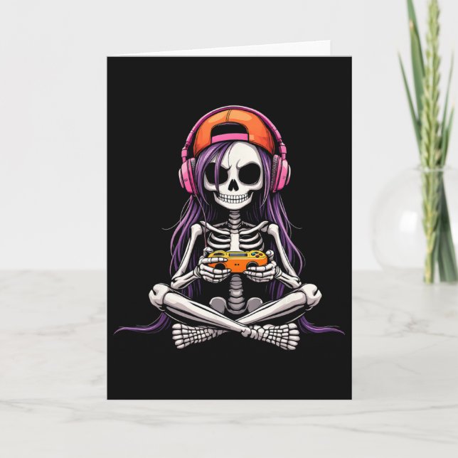 Carte Skeleton Girl Gamer Funny Halloween Costume Spooky (Devant)