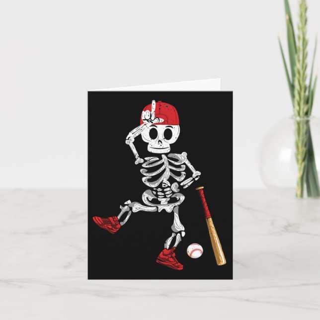 Carte Skeleton Halloween Drôle Skeleton Baseball Jouer (Devant)