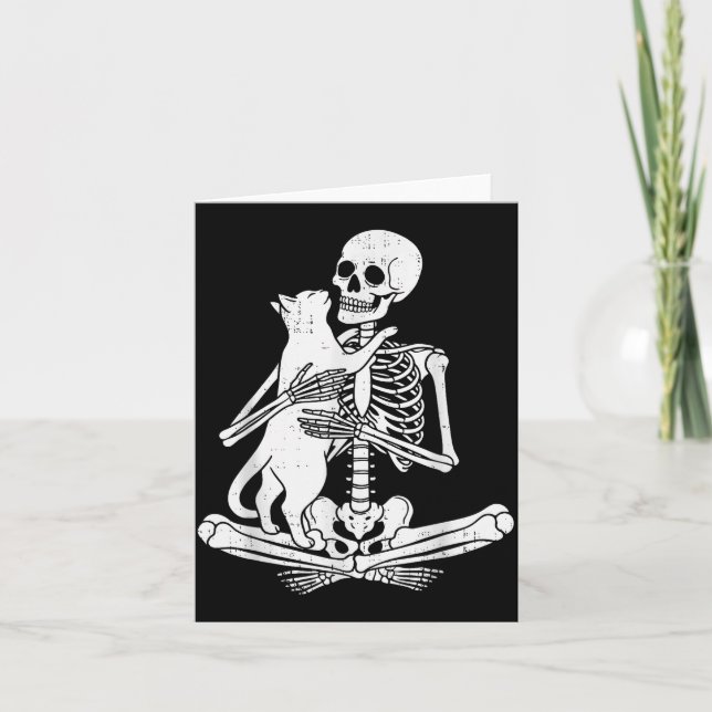 Carte Skeleton Holding Cat Funny Soky Halloween Meow Kit (Devant)