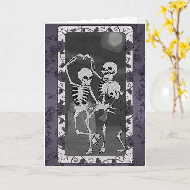 Carte Skeletons de danse d'Halloween (Fleur jaune)