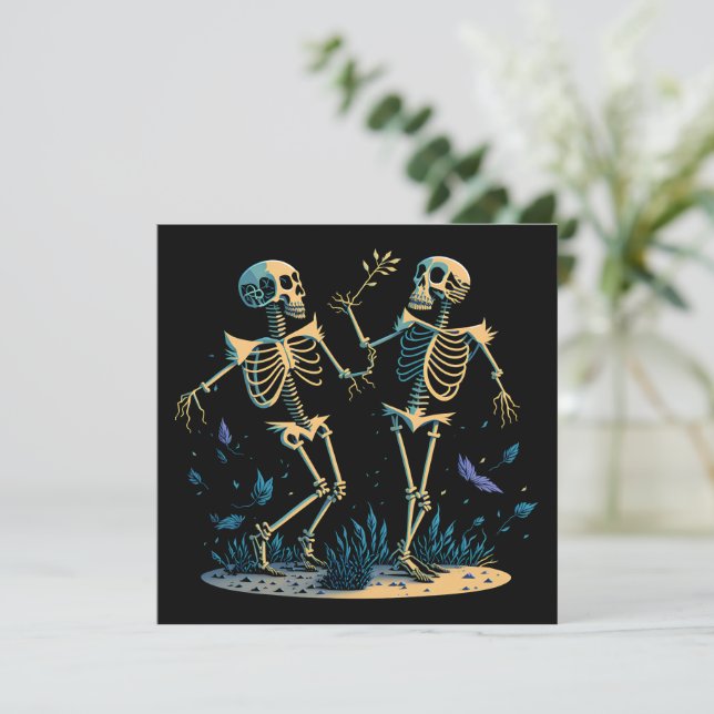 Carte Skeletons de danse Éffrayant Classique Noir (Debout devant)