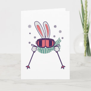 Carte Ski lapin avec bâtons de ski lunettes de ski et éc
