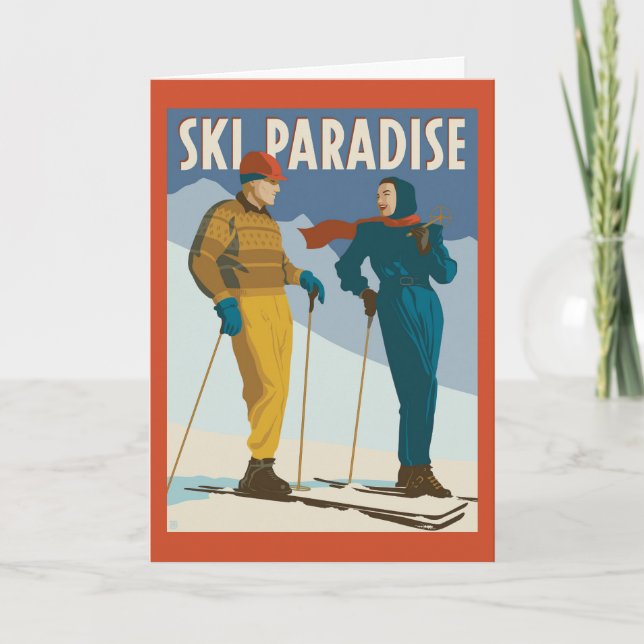 Carte Ski Paradise Impression Vintage (Devant)