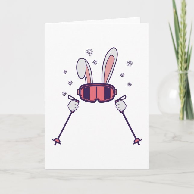 Carte Ski Rabbit avec bâtons de ski et lunettes de ski (Devant)