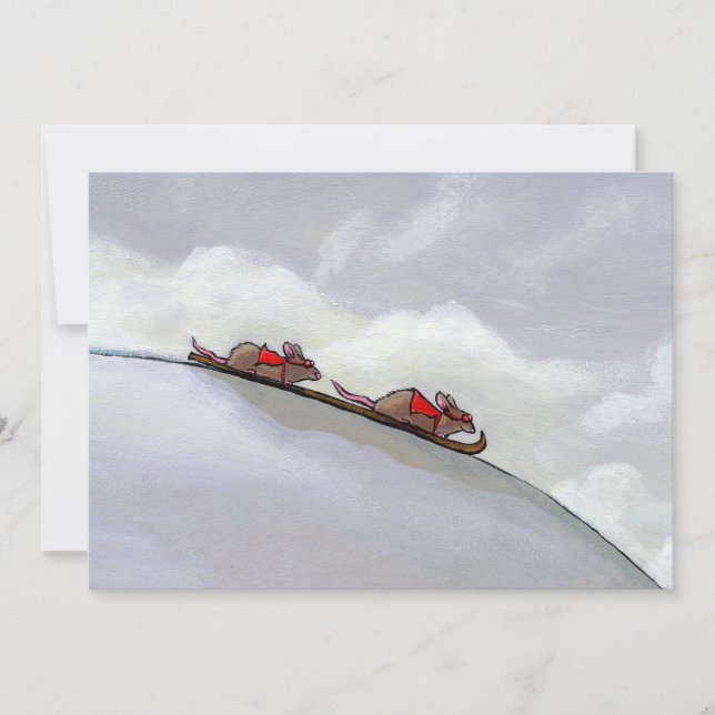 Carte Ski racing rats amusant art unique ski peinture de (Devant)