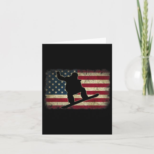 Carte Ski Snowboard Snowboardeur Américain Drapeau Vinta (Devant)