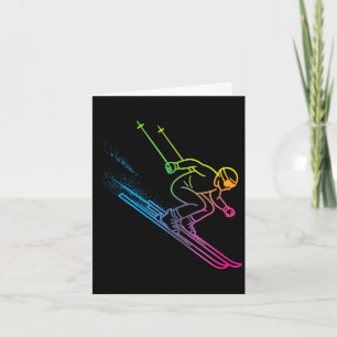 Carte Skieur vaporwave dégradé arc-en-ciel rétro hiver