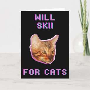 Carte Skiing Pour Chats Aventure De Neige D'hiver Drôle 