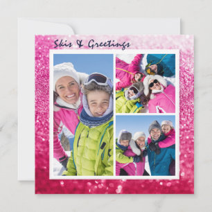 Carte Skis et voeux Noël Chic Parties scintillant 3 Phot