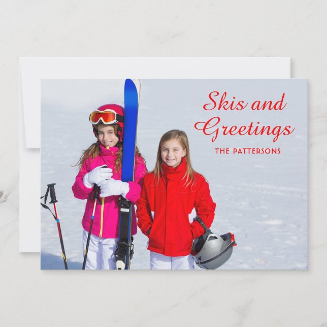 Carte Skis et voeux Photo personnalisée | Noël (Devant)