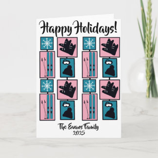 Carte Skis & snowflakes on holiday