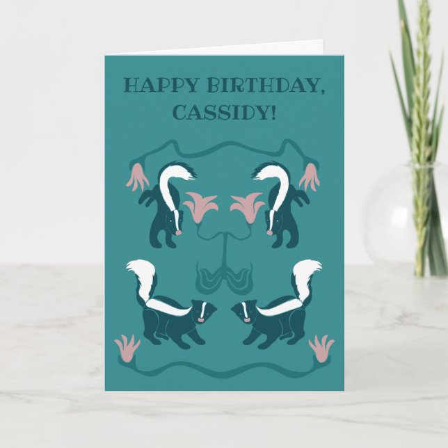 Carte Skunks and Flowers Dark Turquoise Green Anniversai (Devant)