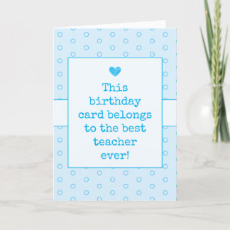 Carte Sky Blue Meilleur Enseignant Toujours Typographie