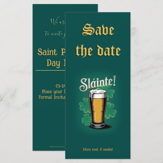 Carte Slàinte ! Saint Patrick's Day Pint of Beer on Gree (Devant / Derrière)