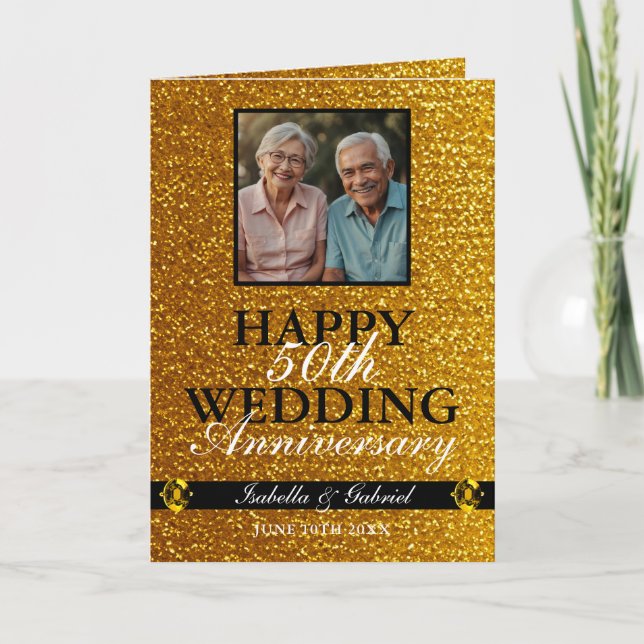 Carte Sleek Gold Parents Photo 50e anniversaire (Devant)