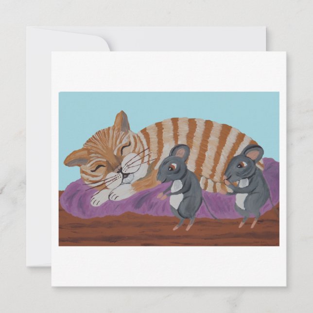 Carte Sleeping Cat and Sneaky Mice card (Devant)