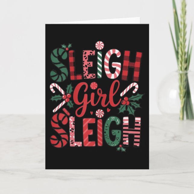 Carte Sleigh Girl Sleigh Funny Little Women's Retro Chri (Devant)