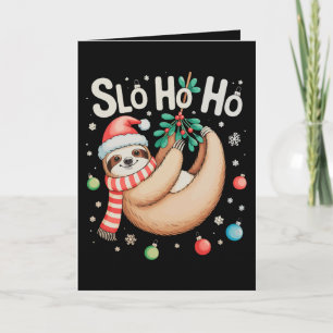 Carte Slo Ho Ho Paresseux Chapeau de Père Noël Joyeux Sl