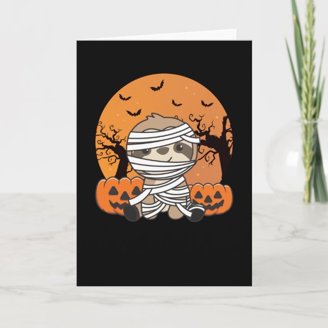 Carte Sloth Mummy Citrouille Sloths Halloween heureux (Devant)