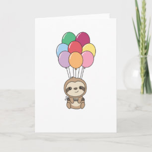 Carte Sloth S'Envole Avec Des Ballons Colorés