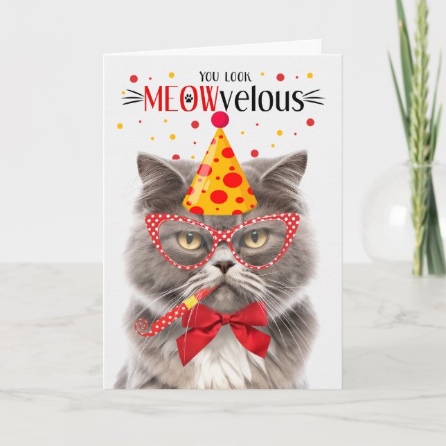 Carte Smokey Grey Persian Chat MEOWvelous Anniversaire (Devant)