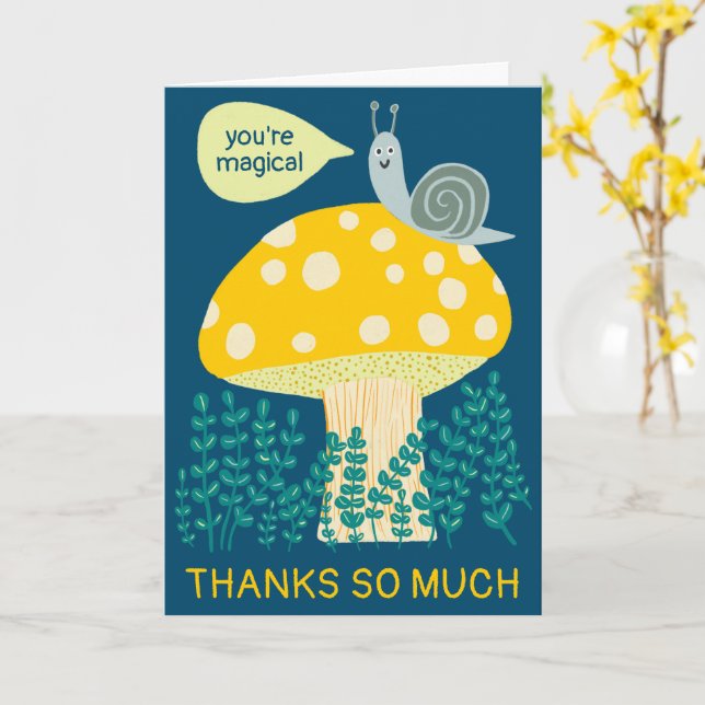 Carte Snail Whimsical sur Magic Mushroom CUSTOM Merci (Fleur jaune)