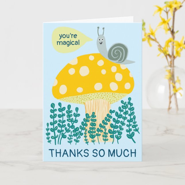 Carte Snail Whimsical sur Magic Mushroom CUSTOM Merci (Fleur jaune)