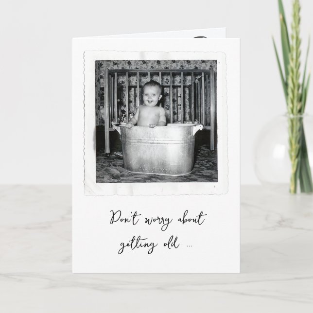 Carte Snapshot pour bébé d'anniversaire dans un bain rét (Devant)
