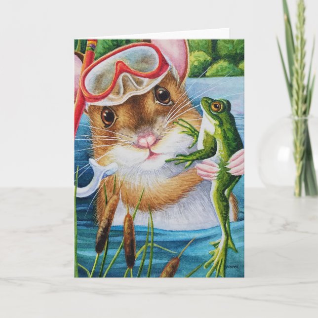 Carte Snorkel Souris & Masque Avec Aquarelle Bullfrog Ar (Devant)