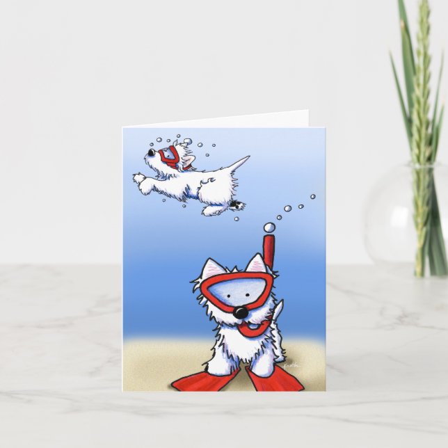 Carte Snorkeling Westies KiniArt Note Card (Devant)