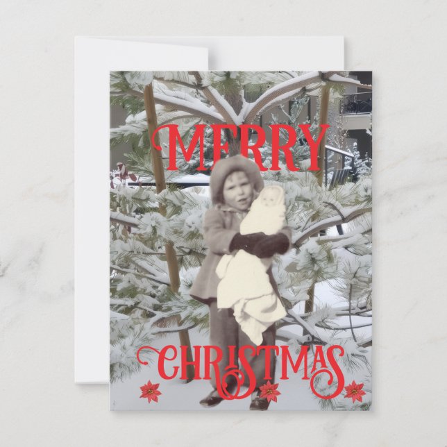 Carte Snow and Poinsettias Photos Merry Christmas  (Devant)