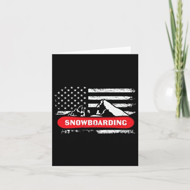 Carte Snowboard Mountain Avec Drapeau Américain Design - (Devant)